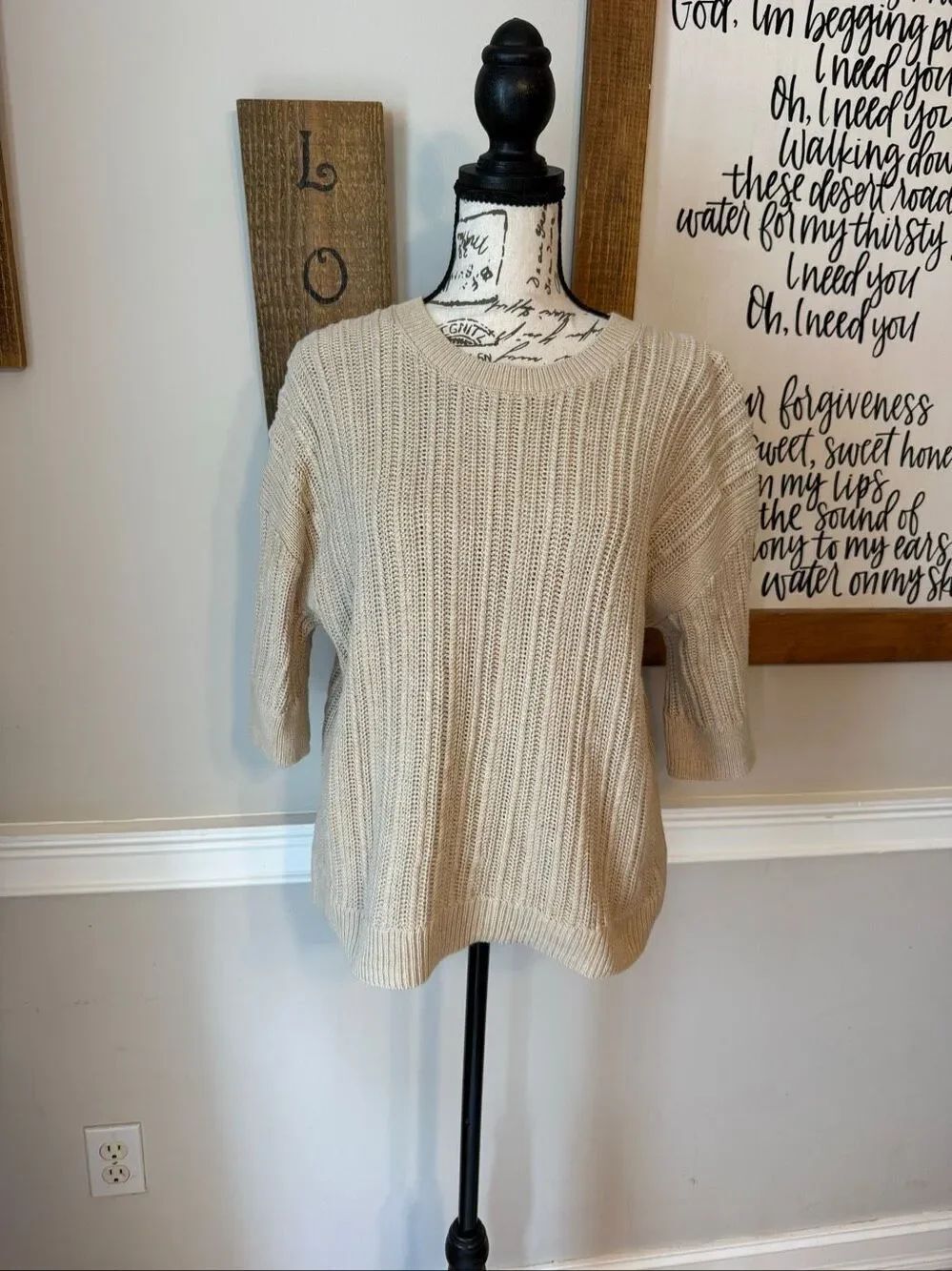 BananaβRepublic Women's Oversized Open-Stitch Sweater Plateau Beige Size Small